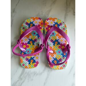 UNBRANDED | Kid's Children's Girl's Multicolor Flower Flip Flops Shoes | 9-10